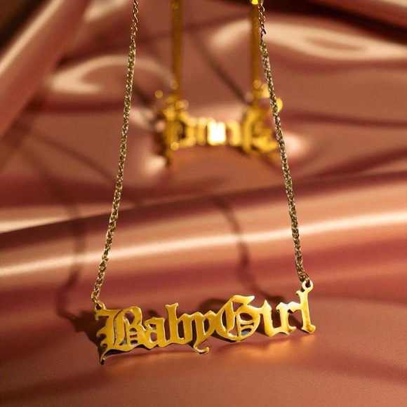 BabyGirl Old English Gold Statement Titanium Stainless Steel Necklace - Picture 11 of 14